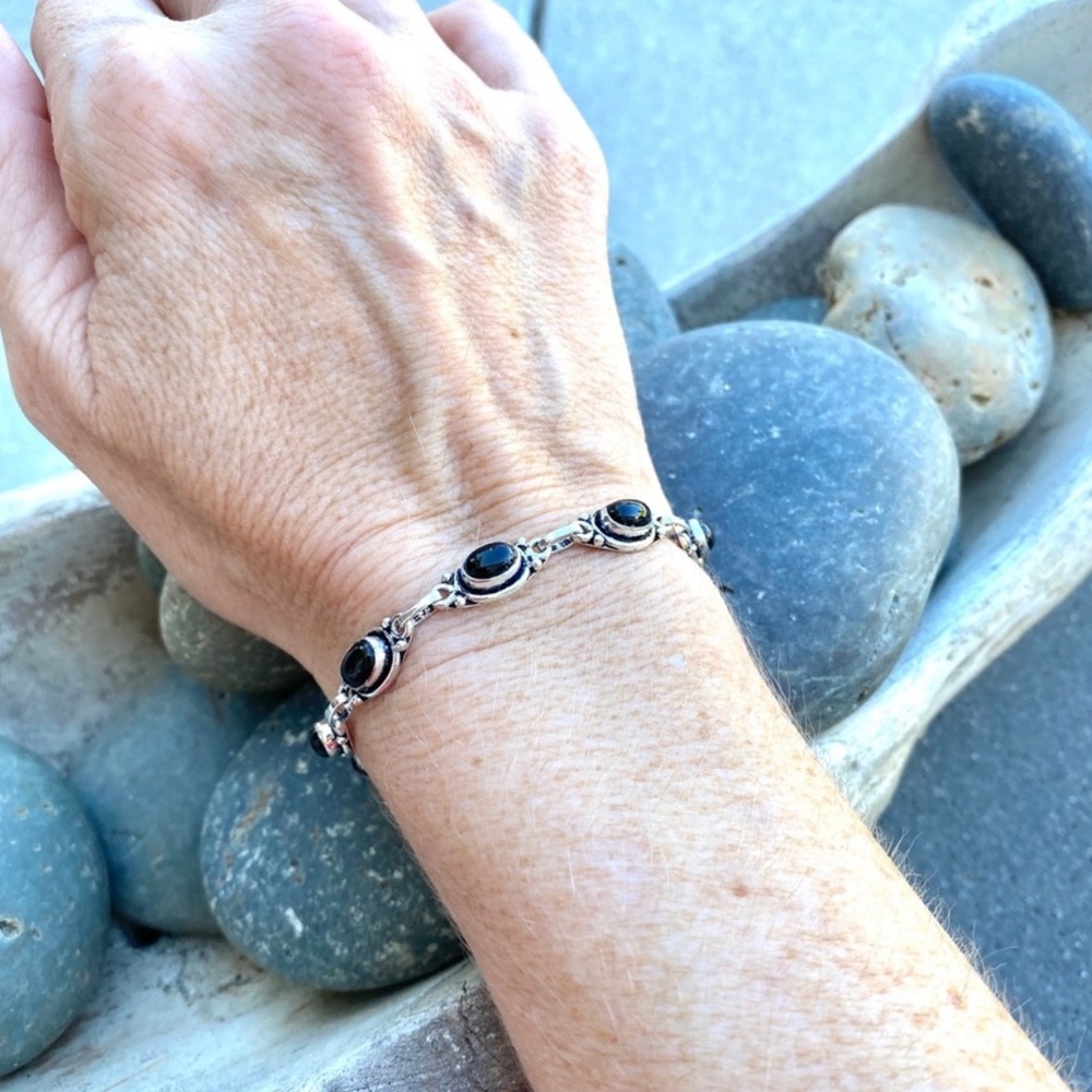 Sundance black onyx BRACELET sterling silver gemstone tennis chain birthstone - Picture 10 of 10